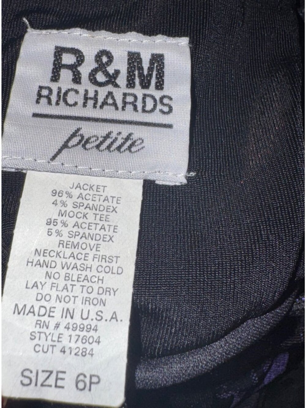 R&M Richards Petite 2-Piece Outfit Black Velvet Tank & Purple Glitter Jacket Siz - Picture 3 of 7